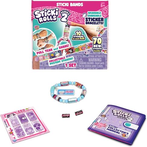 عصابات sticki sticki - سوار ملصق قابل للارتداء ومشاركة | يشمل 70 ملصقات صغيرة | 2 الغموض تكشف sticki لفات | أكثر من 1000 تصميم ملصق لاكتشاف وجمع! (سلسلة 1 أصفر) in Kuwait