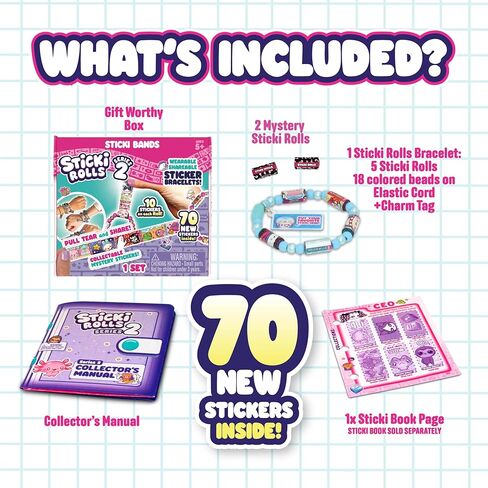 عصابات sticki sticki - سوار ملصق قابل للارتداء ومشاركة | يشمل 70 ملصقات صغيرة | 2 الغموض تكشف sticki لفات | أكثر من 1000 تصميم ملصق لاكتشاف وجمع! (سلسلة 1 أصفر) in Kuwait