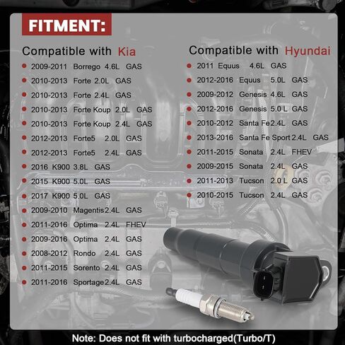حزمة ملفات الإشعال UF611 و Iridium Sparks مجموعة من 4 متوافقة مع Hyundai Equus Sonata Tucson Genesis Kia Forte5 K900 Optima 2008-2017 2.4L 4.6L 5.0L استبدال#C1667 XP6203 in Saudi Arabia