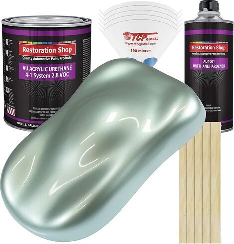 Restoration Shop - Frost Green Metallic Acrylic Urethane Auto Paint - Complete Gallon Paint Kit - Professional Single Stage High Gloss Automotive, Car, Truck Coating, 4:1 Mix Ratio, 2.8 VOC in Saudi Arabia