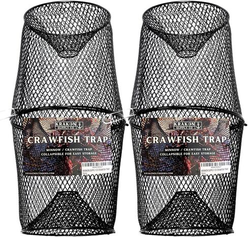 2 Pack - Crawfish Trap Crawdads Crayfish Trap Torpedo Heavy Duty Bait Trap Steel Mesh Wire Black with Clip Two-Piece Durable (2 Pack) in Kuwait