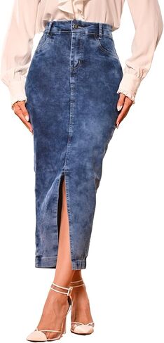 Women's High Waisted Denim Skirt Front Slit Casual Long Maxi Length Jean Regular and Plus Size - Paris Collection in Saudi Arabia