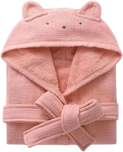 Kids Bathrobe, Soft Terry Coth Warm Fluffy Sleepwear for Boys Girls 2-9 Years, Cotton Hooded Towel Robes with Pockets Belted in Saudi Arabia