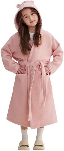 Kids Bathrobe, Soft Terry Coth Warm Fluffy Sleepwear for Boys Girls 2-9 Years, Cotton Hooded Towel Robes with Pockets Belted in Saudi Arabia