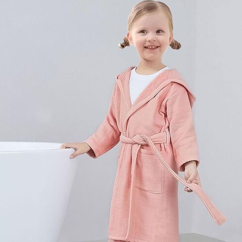 Kids Bathrobe, Soft Terry Coth Warm Fluffy Sleepwear for Boys Girls 2-9 Years, Cotton Hooded Towel Robes with Pockets Belted in Saudi Arabia