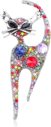 Vintage Cat Brooch Pin Rhinestone Cat Brooch for Women Girls Trendy Cute Colorful Crystals Animal Kitten Brooches Lapel Pins Dress Accessories for Birthday Party Jewelry in Saudi Arabia