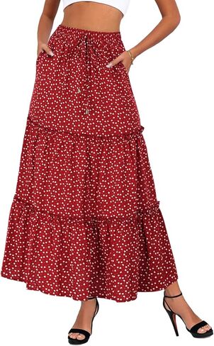 الرباط المرن المرن المرن عالي الخصر بوهو طباعة Maxi تنورة الصيف A-LINY LINE LING مع جيوب in Kuwait