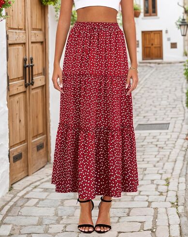 الرباط المرن المرن المرن عالي الخصر بوهو طباعة Maxi تنورة الصيف A-LINY LINE LING مع جيوب in Kuwait