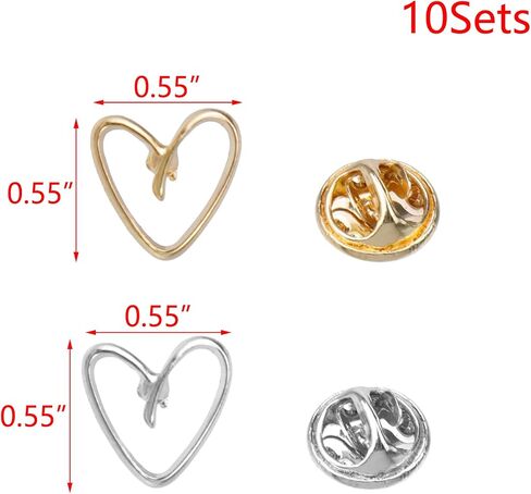 10Sets Heart Shape Modesty Pins Hardware Brooch Pins Decorative Dainty Pins for Scarf, Bag, Dress, Lapel, Gold and Silver in Saudi Arabia