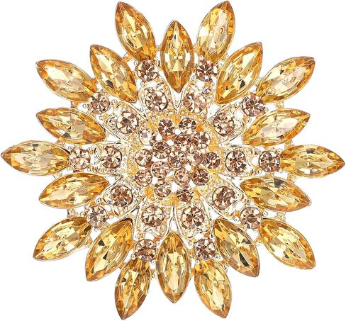 Colorful Rhinestone Crystal Sunflower Brooch Pin Vintage Elegant Creative Sunflower Classic Wedding Fashion Broach Pin for Women Dress Hat Decoration Gift(Gold) in Saudi Arabia