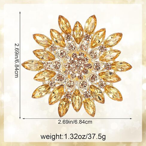 Colorful Rhinestone Crystal Sunflower Brooch Pin Vintage Elegant Creative Sunflower Classic Wedding Fashion Broach Pin for Women Dress Hat Decoration Gift(Gold) in Saudi Arabia