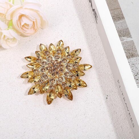 Colorful Rhinestone Crystal Sunflower Brooch Pin Vintage Elegant Creative Sunflower Classic Wedding Fashion Broach Pin for Women Dress Hat Decoration Gift(Gold) in Saudi Arabia