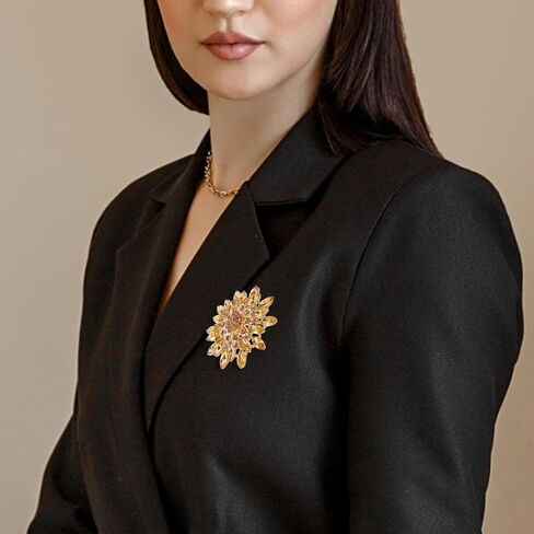 Colorful Rhinestone Crystal Sunflower Brooch Pin Vintage Elegant Creative Sunflower Classic Wedding Fashion Broach Pin for Women Dress Hat Decoration Gift(Gold) in Saudi Arabia