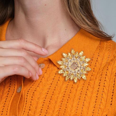 Colorful Rhinestone Crystal Sunflower Brooch Pin Vintage Elegant Creative Sunflower Classic Wedding Fashion Broach Pin for Women Dress Hat Decoration Gift(Gold) in Saudi Arabia