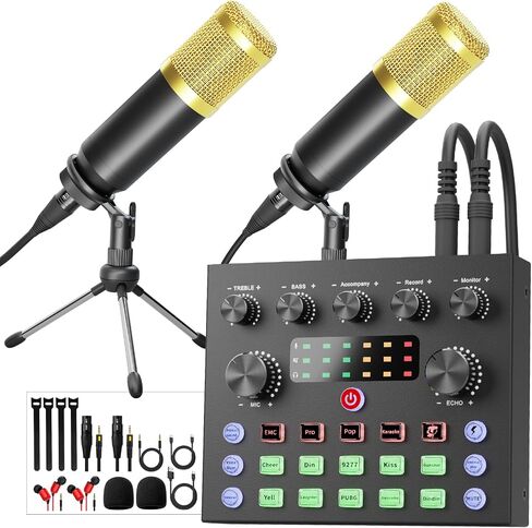 Podcast Equipment Bundle for 2, Audio Interface with Podcast Condenser Microphone, Voice Changer, DJ Mixer for Streaming, Podcast Recording, Gaming, TikTok, PC, Smartphone in Saudi Arabia