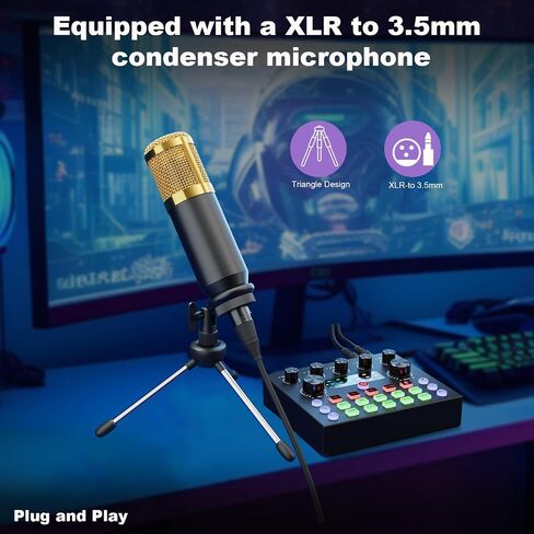 Podcast Equipment Bundle for 2, Audio Interface with Podcast Condenser Microphone, Voice Changer, DJ Mixer for Streaming, Podcast Recording, Gaming, TikTok, PC, Smartphone in Saudi Arabia