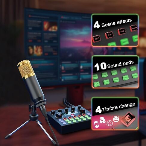 Podcast Equipment Bundle for 2, Audio Interface with Podcast Condenser Microphone, Voice Changer, DJ Mixer for Streaming, Podcast Recording, Gaming, TikTok, PC, Smartphone in Saudi Arabia
