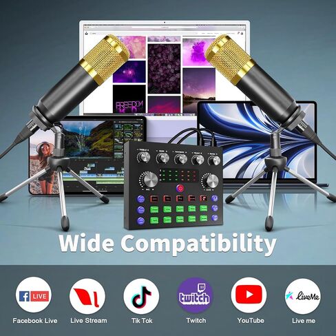 Podcast Equipment Bundle for 2, Audio Interface with Podcast Condenser Microphone, Voice Changer, DJ Mixer for Streaming, Podcast Recording, Gaming, TikTok, PC, Smartphone in Saudi Arabia