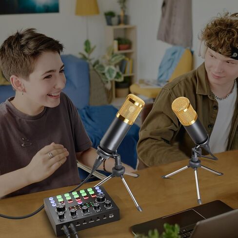 Podcast Equipment Bundle for 2, Audio Interface with Podcast Condenser Microphone, Voice Changer, DJ Mixer for Streaming, Podcast Recording, Gaming, TikTok, PC, Smartphone in Saudi Arabia