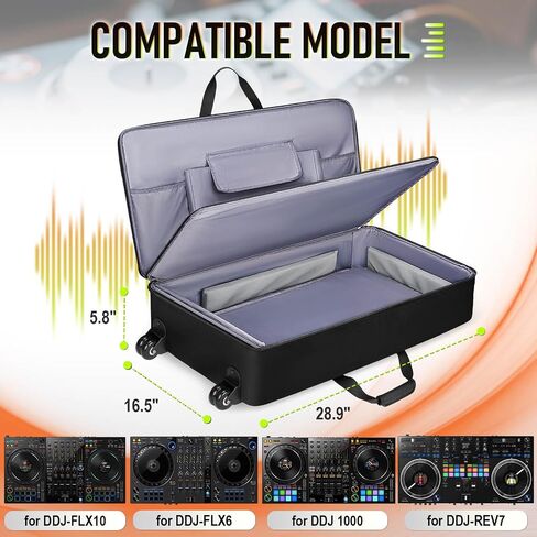 SNIGJAT DJ Controller Case for DDJ-FLX10/ 1000/ REV7/ FLX6, Padded Large Capacity DJ Controller Bag with 12 Pockets for Laptop and Music Accessories, DJ Carrying Case with Adjustable Shoulder Strap in Kuwait