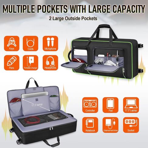 SNIGJAT DJ Controller Case for DDJ-FLX10/ 1000/ REV7/ FLX6, Padded Large Capacity DJ Controller Bag with 12 Pockets for Laptop and Music Accessories, DJ Carrying Case with Adjustable Shoulder Strap in Kuwait