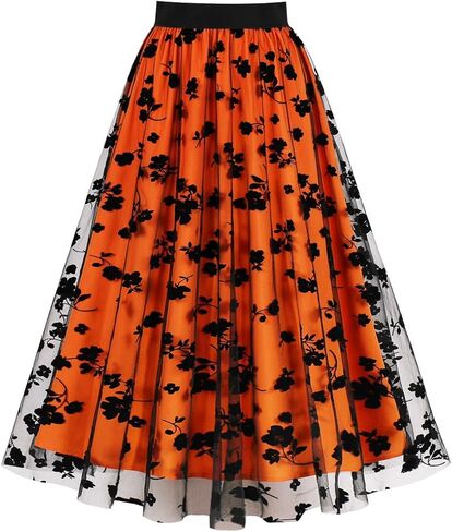 Wellwits Women's Floral Mesh Mesh Festival Midi Skirt in Saudi Arabia
