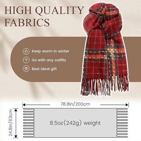 Womens Winter Scarf, Cashmere Feel Plaid Scarfs for Women, Soft Pashmina Shawls and Wraps, Long Blanket Scarf in Saudi Arabia