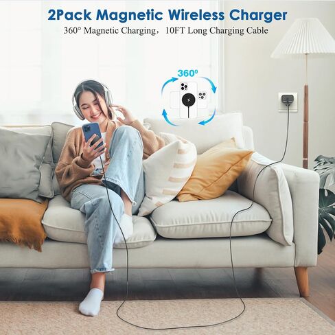 الشاحن اللاسلكي المغناطيسي iPhone iPhone ، شاحن 6 أقدام لشاحن Apple Magsafe 2Pack لاسلكي سريع لـ iPhone 16 Pro Max/16 Pro/16 Plus/15 Promax/15/14/13/12/AirPods 3/2/PR MAG-SAFE PAD in Kuwait