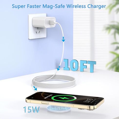 الشاحن اللاسلكي المغناطيسي iPhone iPhone ، شاحن 6 أقدام لشاحن Apple Magsafe 2Pack لاسلكي سريع لـ iPhone 16 Pro Max/16 Pro/16 Plus/15 Promax/15/14/13/12/AirPods 3/2/PR MAG-SAFE PAD in Kuwait