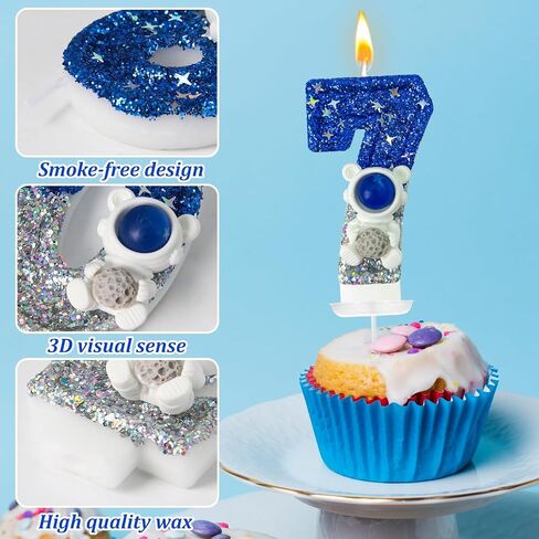 رائد الفضاء 4 شمعة عيد ميلاد - Space Universe Sparkler 4 Candle for Birthday Cake Boy ، Topper for Party Decorations الذكرى السنوية (رقم 4) in Saudi Arabia