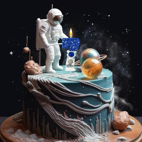 رائد الفضاء 4 شمعة عيد ميلاد - Space Universe Sparkler 4 Candle for Birthday Cake Boy ، Topper for Party Decorations الذكرى السنوية (رقم 4) in Saudi Arabia