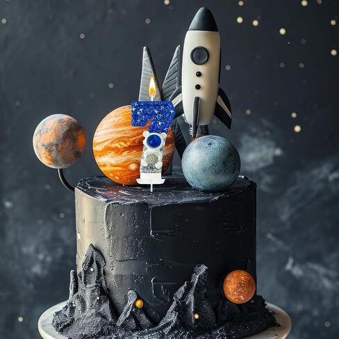 رائد الفضاء 4 شمعة عيد ميلاد - Space Universe Sparkler 4 Candle for Birthday Cake Boy ، Topper for Party Decorations الذكرى السنوية (رقم 4) in Saudi Arabia