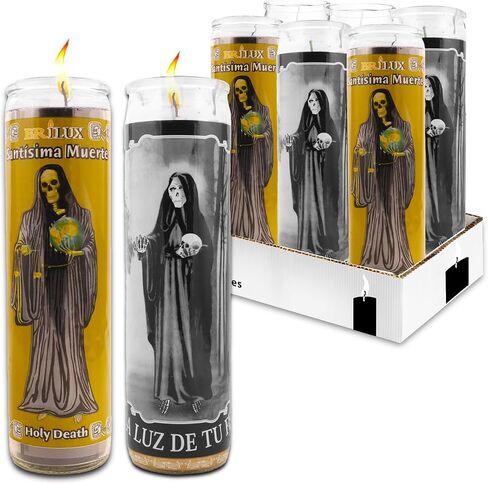 6 Pack Santa Muerte 8 Inch Black Religious Candles - Bundle with 6 Holy Death Candles for Vigils, Prayers, Blessing Ceremonies, and More | Black Santa Muerte Devotional Candles in Saudi Arabia