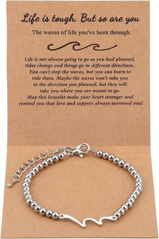 Wave Bracelet for Women, Modern Beaded Motivational Bracelet, Silver, Unisex, Adult Size, Stainless Steel, Words of Wisdom Collection in Saudi Arabia