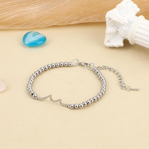 Wave Bracelet for Women, Modern Beaded Motivational Bracelet, Silver, Unisex, Adult Size, Stainless Steel, Words of Wisdom Collection in Saudi Arabia