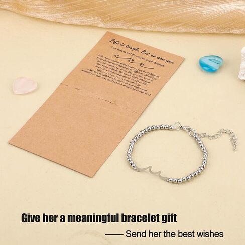 Wave Bracelet for Women, Modern Beaded Motivational Bracelet, Silver, Unisex, Adult Size, Stainless Steel, Words of Wisdom Collection in Saudi Arabia