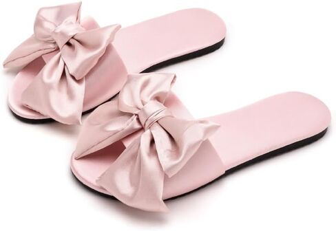 Premium Luxury Satin Silk All Seasons Comfort Bow Knot Women's House Slippers Non Slip Indoor Soft Home Slip On Shoes in Saudi Arabia