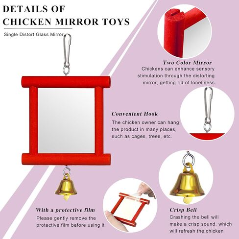 Sumind 2 Pieces Chicken Mirror Toys Hanging Swing Mirror Toys with Bell Wooden Pecking Toy and 4 Pieces Beak Grinding Molar Stones for Hens Birds Parrots(Rose Red, Yellow) in Saudi Arabia