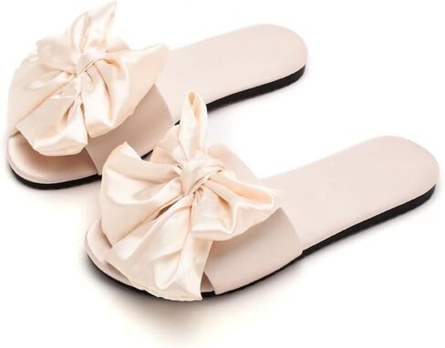 Premium Luxury Satin Silk All Seasons Comfort Bow Knot Women's House Slippers Non Slip Indoor Soft Home Slip On Shoes in Saudi Arabia