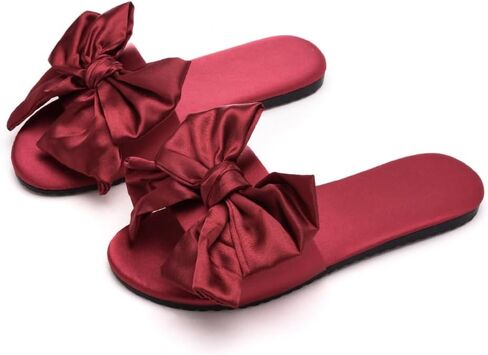 Premium Luxury Satin Silk All Seasons Comfort Bow Knot Women's House Slippers Non Slip Indoor Soft Home Slip On Shoes in Saudi Arabia