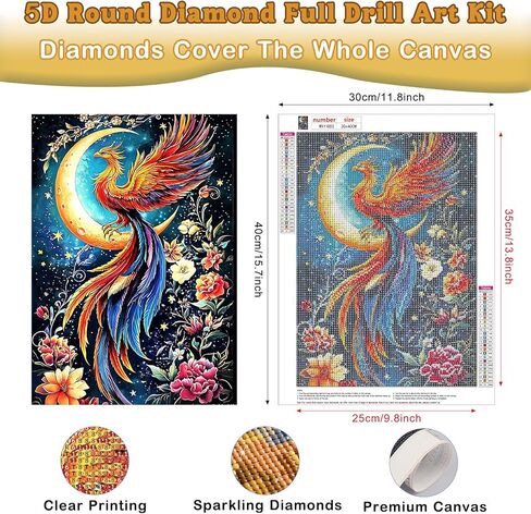 Diamond Art Kits for Adults Birds Flowers, 5D Diamond Painting Kits for Beginners DIY Full Drill Diamonds Painting Pictures, Diamond Gem Art Painting DIY Crafts Kit for Home Wall Decor 12x16inch in Kuwait
