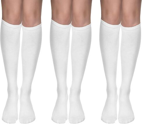3 Pair Knee High Socks for Woman, White Thigh High Socks Long Tall Tube Sock Baseball Softball Sock Cotton Cosplay Stockings Athletic Long Stockings for Halloween and Everyday Wear in Saudi Arabia