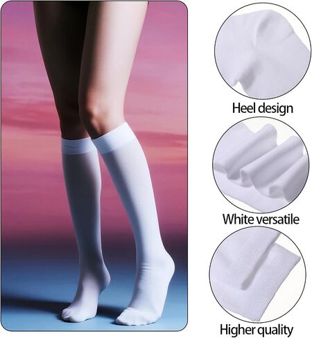 3 Pair Knee High Socks for Woman, White Thigh High Socks Long Tall Tube Sock Baseball Softball Sock Cotton Cosplay Stockings Athletic Long Stockings for Halloween and Everyday Wear in Saudi Arabia