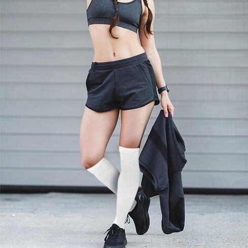3 Pair Knee High Socks for Woman, White Thigh High Socks Long Tall Tube Sock Baseball Softball Sock Cotton Cosplay Stockings Athletic Long Stockings for Halloween and Everyday Wear in Saudi Arabia