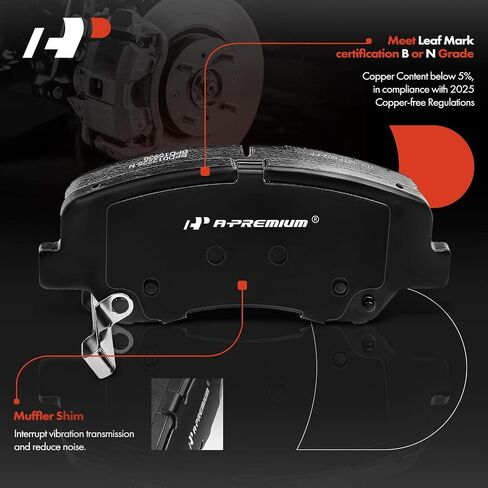 A-Premium Front Ceramic Disc Brake Pads Set Compatible with Select Hyundai and Kia Models - Accent, Rio 2012-2017, with Hardware, 4 Pcs in Saudi Arabia