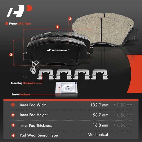 A-Premium Front Ceramic Disc Brake Pads Set Compatible with Select Hyundai and Kia Models - Accent, Rio 2012-2017, with Hardware, 4 Pcs in Saudi Arabia