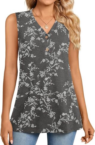 BISHUIGE Womens Henley Tunic Tops Button Up T-Shirts Sleeveless V-Neck Casual Blouses in Saudi Arabia