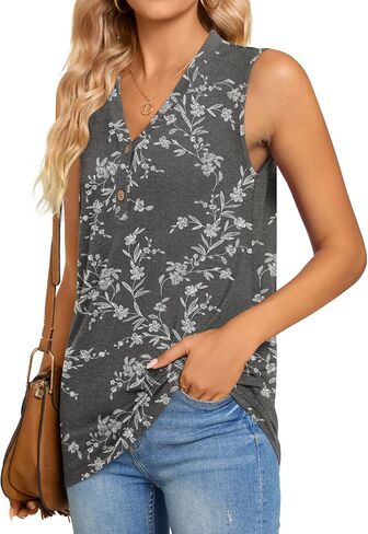 BISHUIGE Womens Henley Tunic Tops Button Up T-Shirts Sleeveless V-Neck Casual Blouses in Saudi Arabia