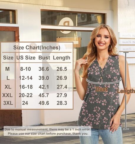 BISHUIGE Womens Henley Tunic Tops Button Up T-Shirts Sleeveless V-Neck Casual Blouses in Saudi Arabia