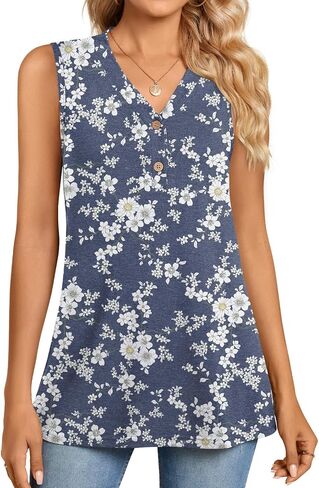 BISHUIGE Womens Henley Tunic Tops Button Up T-Shirts Sleeveless V-Neck Casual Blouses in Saudi Arabia
